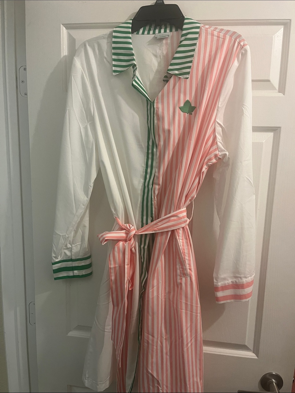 Women’s Pink & Green Striped Cotton dress with Belt